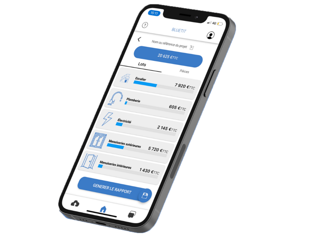 Application de chiffrage travaux, récapitulatif d'estimation